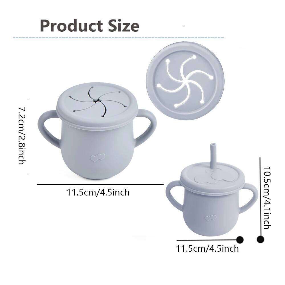 Silicone Baby Straw Cute Training Sippy Cup with Handles, Straws, Lids - Reusable Snack Cups Feeding Supplies for Toddlers Z260314
