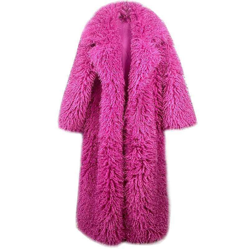 DEAT 2025 Autumn Winter New Fashion Beach Wool Faux Fur Coat For Women Suit Collar Solid Color Long Overcoat Female 11A07448 Z260313