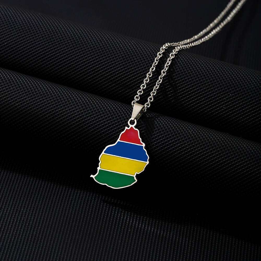 Mauritius Map Flag Pendant Necklace Stainless Steel For Women Men Golden Color Charm Fashion Party Mauritian Jewelry H260312
