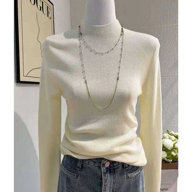 Women's Pullover Half Turtleneck Long-sleeved Sweater Bottoming Autumn and Winter Solid Color Top Z260313