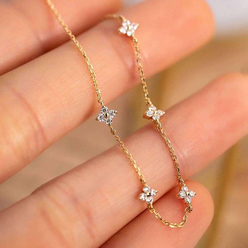 Fashion Cubic Zirconia Petal Flower Stainless Steel Wee Chain Necklace for Women Pendant Jewelry Gifts H260312