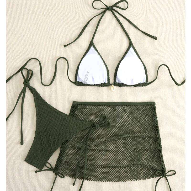 New Sexy Net Bikinis Female Swimsuits Women Three-Piece Swimwear Beach Swim Wear Bathing Suits Brazilian Bikini Set Pool Bather Y260303