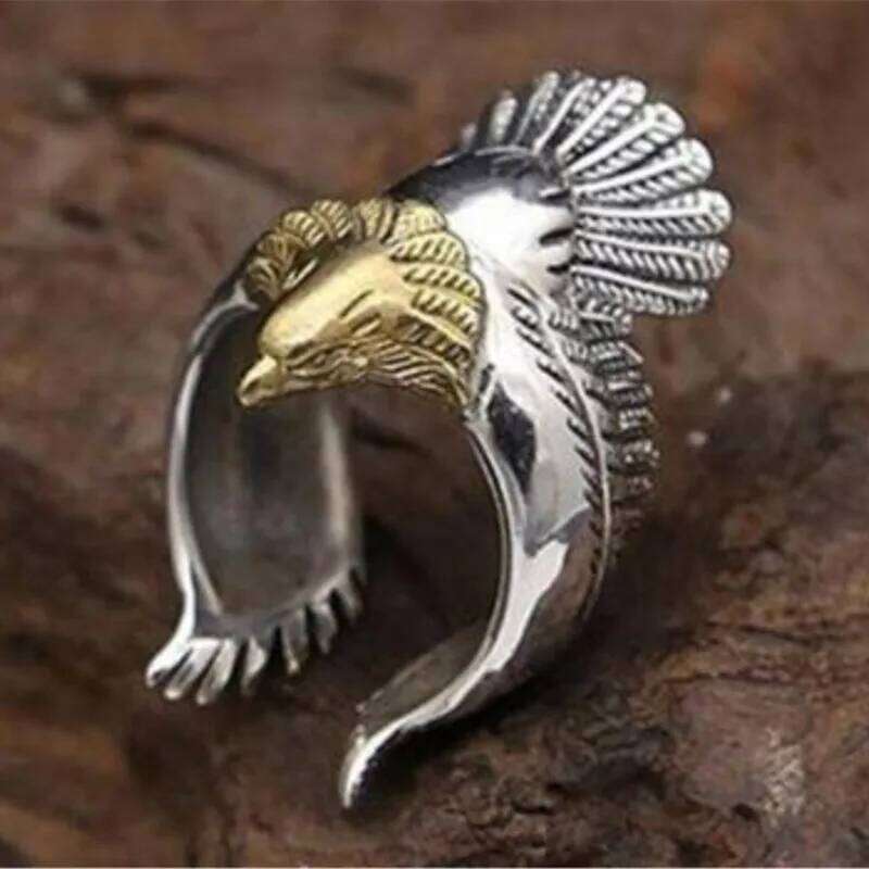 Buyee 925 Sterling Silver Unique Big Finger Cute Golden Eagle Head Open Ring for Men Women Punk Animal Fine Jewelry Circle H260312