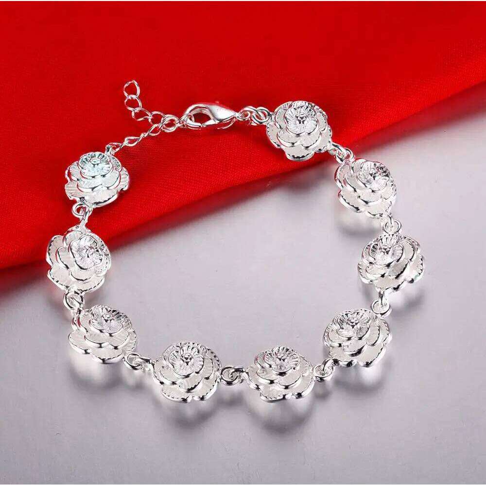 Charm 925 Sterling Silver Rose Flower Chain Bracelet For Women Fashion Pretty Party wedding accessories gift fine luxury Jewelry Z260313