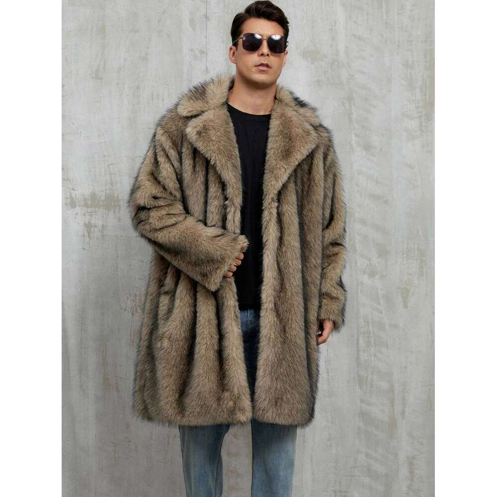 Autumn Winter Large Lapel Long Faux Fur Jacket Men's Overcoat Men Clothing Coat With Pockets Z260313
