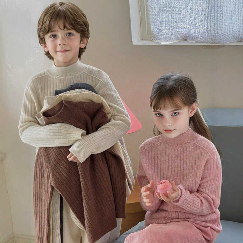 Pullover Children's Clothing Boys' Sweater Autumn Winter New Children's Half Turtleneck Sweater Korean Style Inner Wear Solid Color Pul