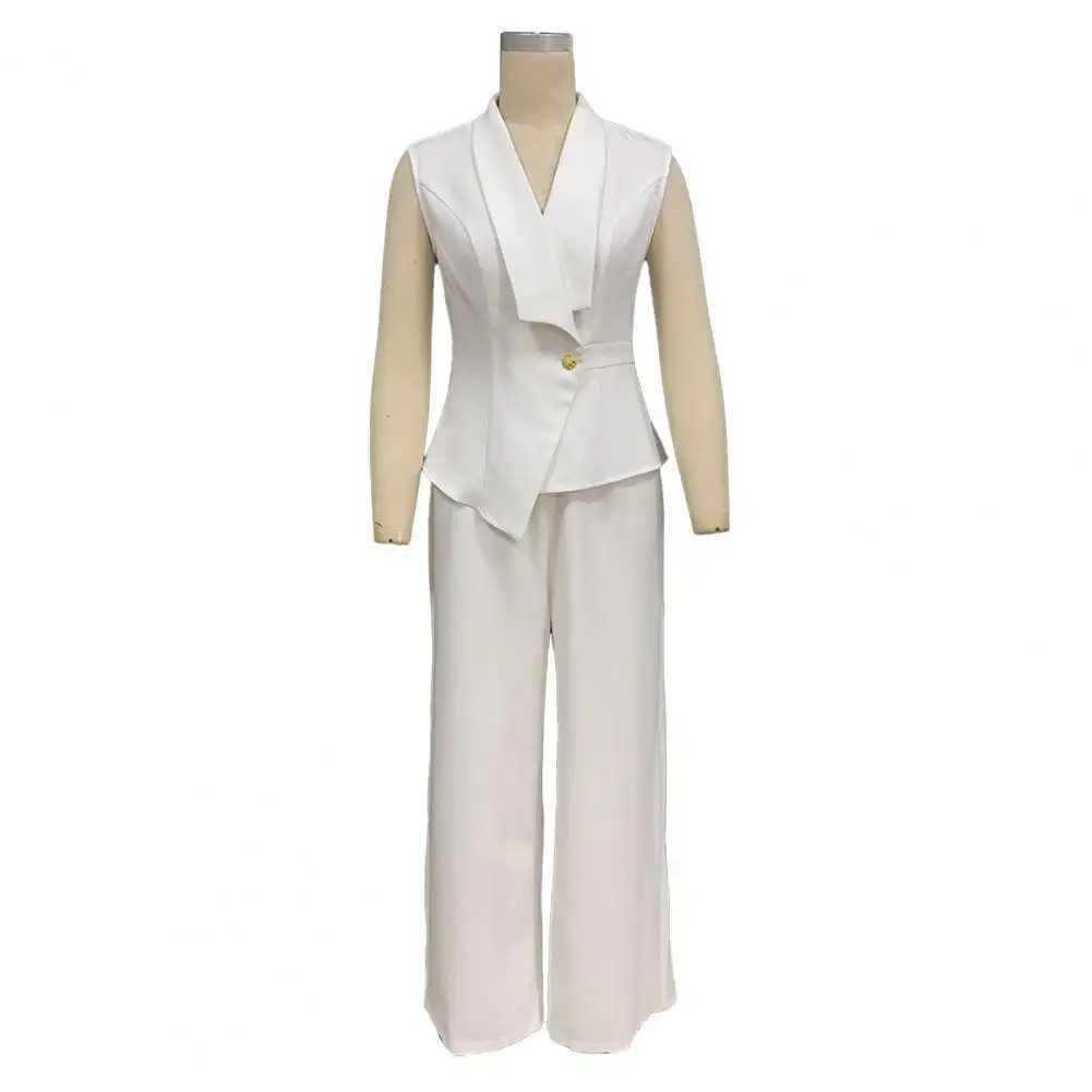 Comfortable Spring Suit Womens 2 Piece Suit Set Sleeveless Blazer Vest Wide Leg Pants Outfit Casual Office Workwear Dressy M260313
