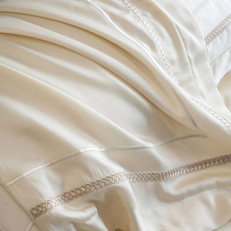 1000TC Egyptian Cotton Light Champagne Embroidery Bedding Duvet Cover Set Bed Sheet/Fitted Sheet Pillowcases 4Pcs H260312 - view 7