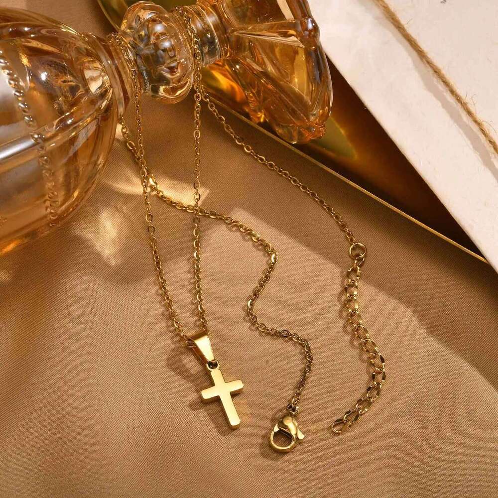 Vnox Christian Religion Necklaces For Women Men, Zircon Cross Pendant Charm Necklace, Classic Gold Plated Jewelry H260312