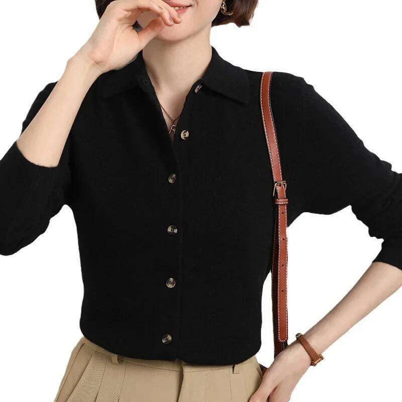 Women's Sweater Cardigans Autumn Winter Warm Turn-down Collar Single Breasted Slim Lady Brown Knitwear Solid Korean Femme Jumper Z260314