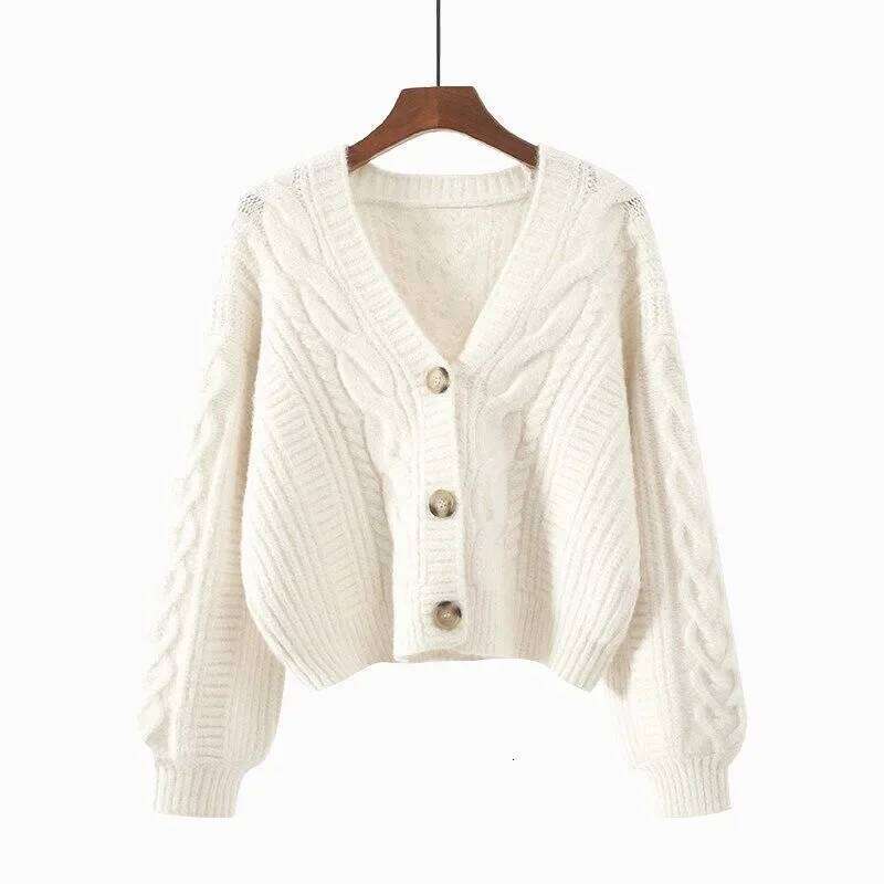 New Simple Elegant Office Coat V Neck Twist Cardigan Short Sweater Loose Women Korean Style Retro Jackets Autumn Winter Clothing Z260313