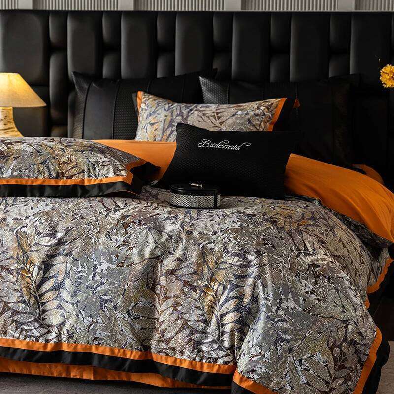 Premium 1000TC Egyptian Cotton Digital Printing Color Blocking Bedding Set Duvet Cover Flat/Fitted Bed Sheet Pillowcases 4Pcs H260312 - view 4