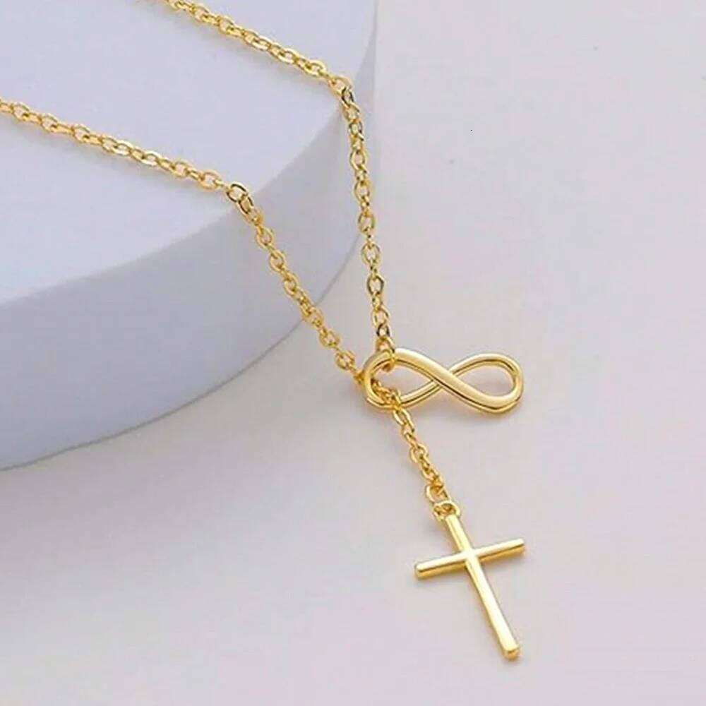 DGIDDK Stainless Steel Lucky 8 Cross Pendant Y Women's Anti-Allergy, Infinite Lasso Faith Forever Necklace H260312
