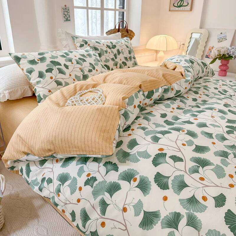 Pure Cotton Bedding Four-piece Set With Duvet Bed Sheet Pillowcase King Queen Full Twin Size Small Floral Quilt Cover H260312 - view 6
