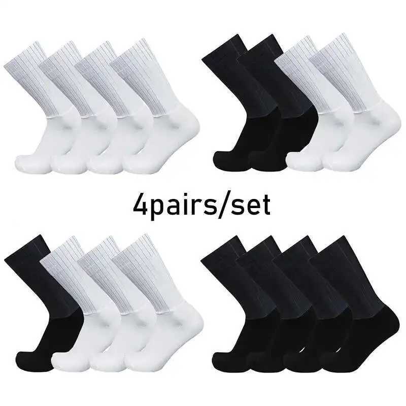 2024 New Aero Pure Color Cycling 4pairs/set Sports Socks Silicone Non-slip Pro Racing Bicycle Socks Summer Cool Calcetines D260313