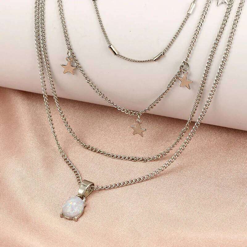 European And American Fashion Classic Beautiful Bohemian Simple Crystal Pentagram Geometric Oval Pendant Multilayer Necklace H260312