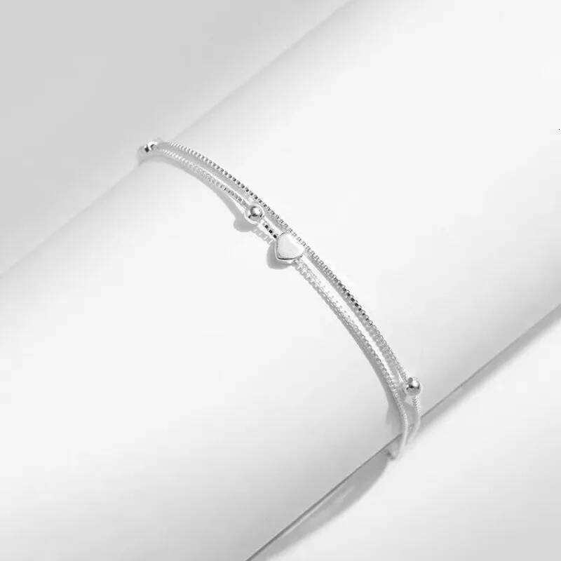 925 Sterling Silver Double Layer Heart Chain Bracelets For Women Vintage Korean Design Bead Bracelet Party Jewelry Accessories Z260313