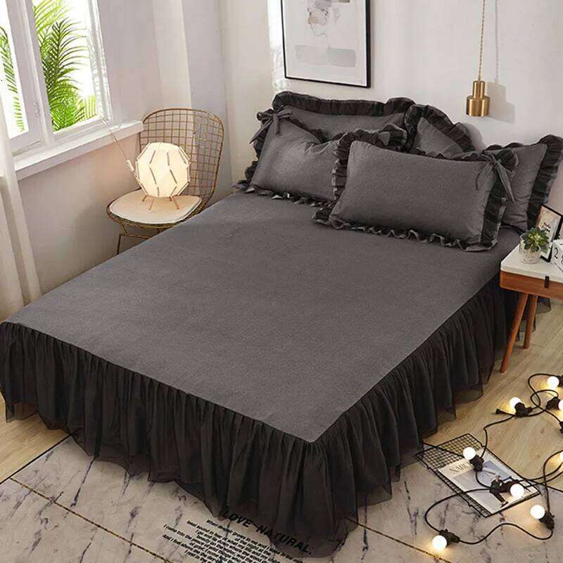 Korean Bed Skirt Bedding Sets with Ruffled Edges Thickened Princess Brushed Quilt Kit Solid Skin-Friendly Breathable Bedclothes H260312 - view 4