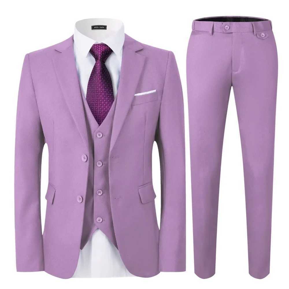 Elegant Solid Single-Button Slim Fit 3-Piece Mens Terno Blazer Vest Pants Ensemble for Formal Occasions M260313