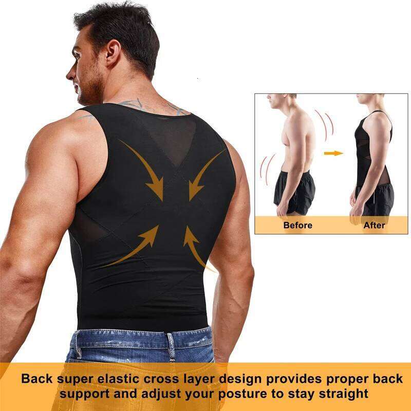 Men Shirt Slimming Undershirt Body Shaper Chest Compression Tummy Control Tank Top Shapewear Underwear 26Y0313