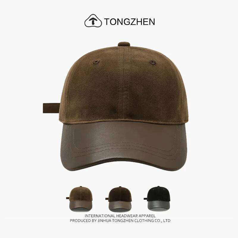 Autumn Winter Korean Men Women Versatile Retro Suede Splicing Premium Women's Fashion Casual PU Brim Baseball Cap Z260314