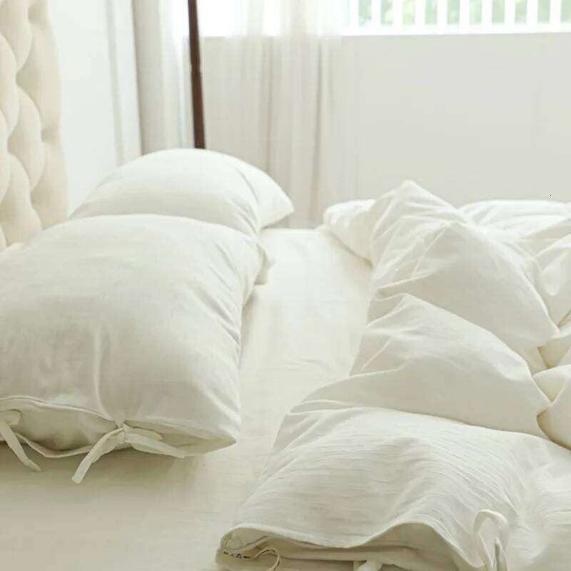 White Minimalist Comforter Cover Set Twin Queen Size, 4PC Bedding, Hotel , Extra Soft Flat Sheets/Fitted Sheet Pillowcases H260312 - view 6