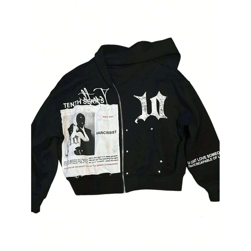 Men's Graphic Oversized Hoodies Y2k Zip Up Long Sleeve Hooded Sweatshirt Jacket Streetwear Z260315