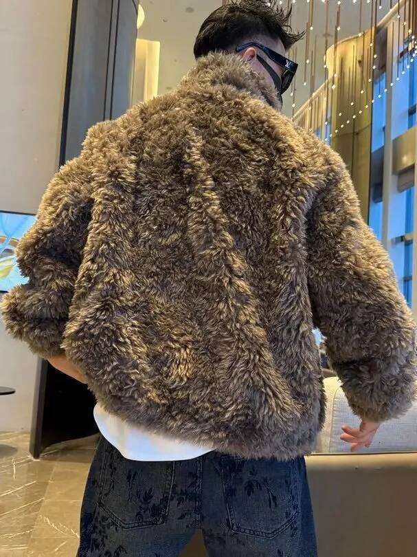 Men's Trendy Padded Warm Jacket 2025 Winter New Stylish Coats Male Handsome Long Sleeve Solid Color Chic Faux Fur Z260313