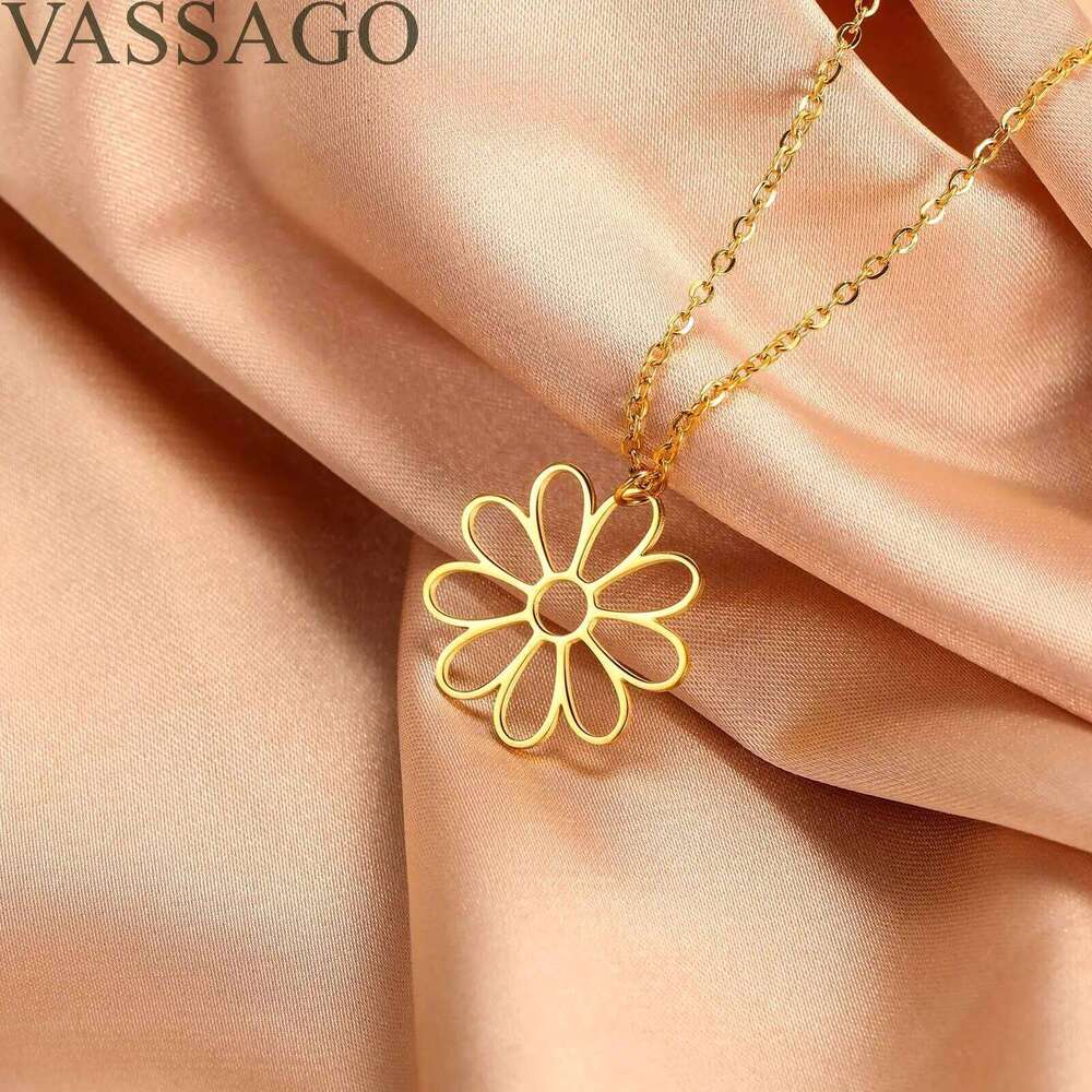 VASSAGO Daisies Stainless Steel Chrysanthemum Pendant Necklace for Women Little Wild Flower Jewelry H260312