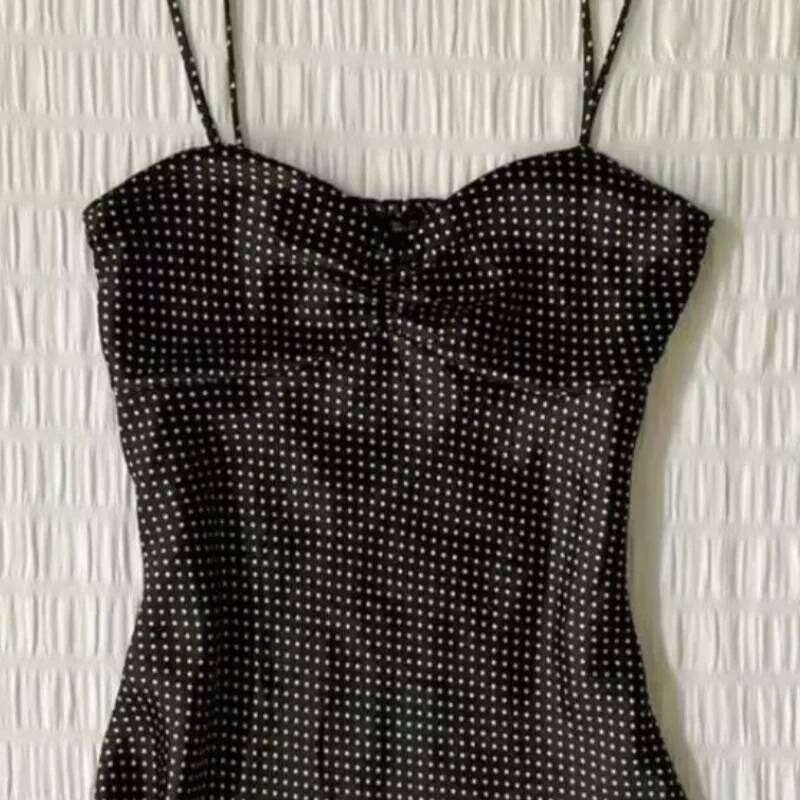 French Vintage Polka Dot Camisole Vest Women Summer Folds Sleeveless Y2k Crop Halter Tops Sweet hottie Slim Outerwear Tanks