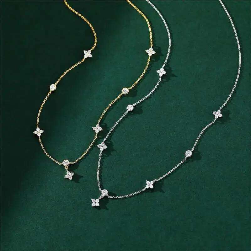 Light Inlaid Zircon Flower Chain Necklace for Women Stylish Style Princess Party Jewelry Girls Birthday Gifts H260312