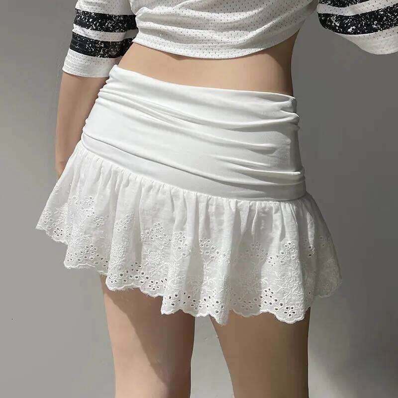 Summer Kawaii White Ruflles Skirt Women Fashion Slim Fit Mini Skirts Giris Y2k All Match Elastic High Waist Black Faldas Z260314