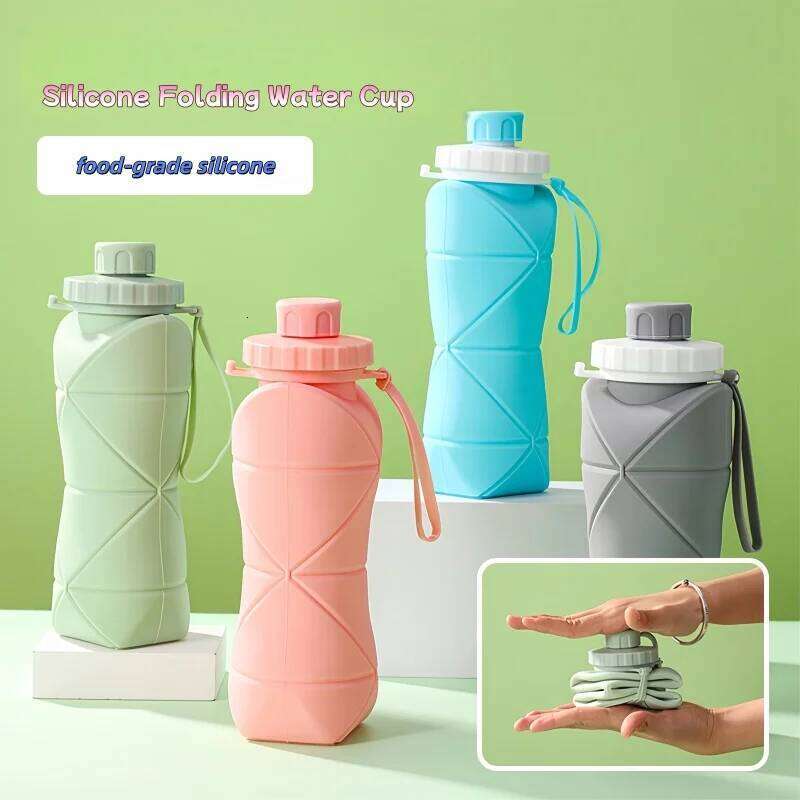 Collapsible Silicone Sports Bottles 600ml Portable Large Capacity Leakproof Bottle Outdoor Picnic Camping Water Cup Z260314