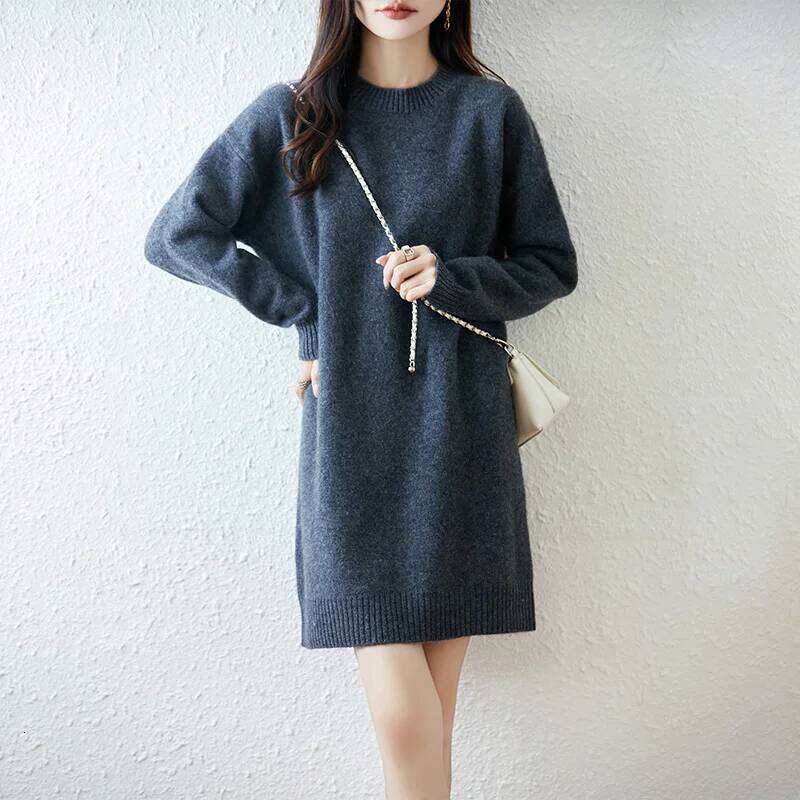 Yoyoselect 100% Merino Wool Women's Loose Mini Sweater Autumn Winter Soft Warm Cashmere Thickened Elegant Dress Z260313