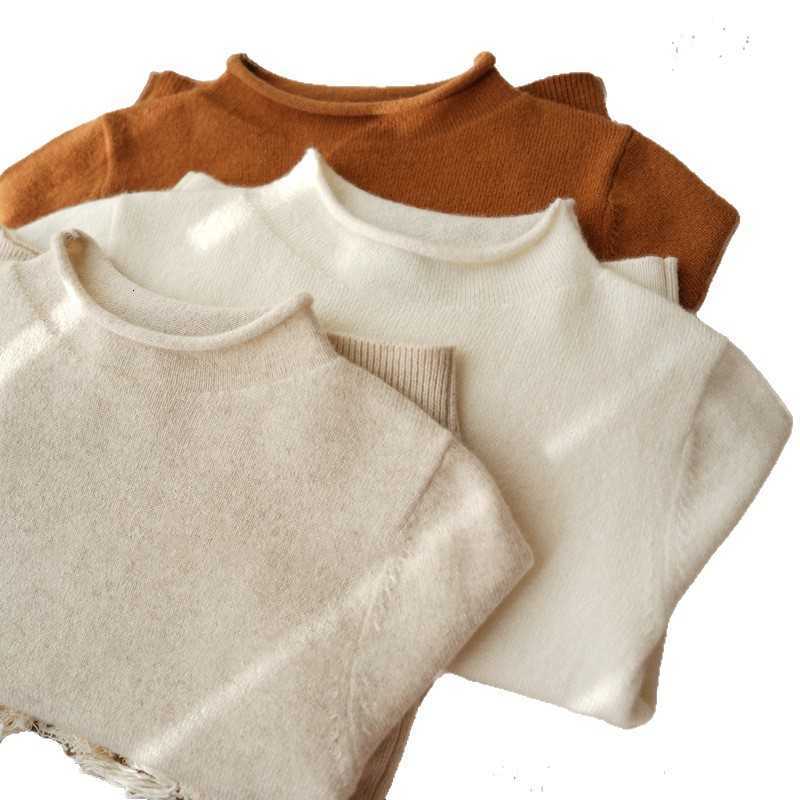 Womens Knits Tees Boys and Girls Baby Autumn Winter New Solid Color Rolled Edge ParentChild Matching Sweater Childrens CloseFitting Wool Fleece Sweate