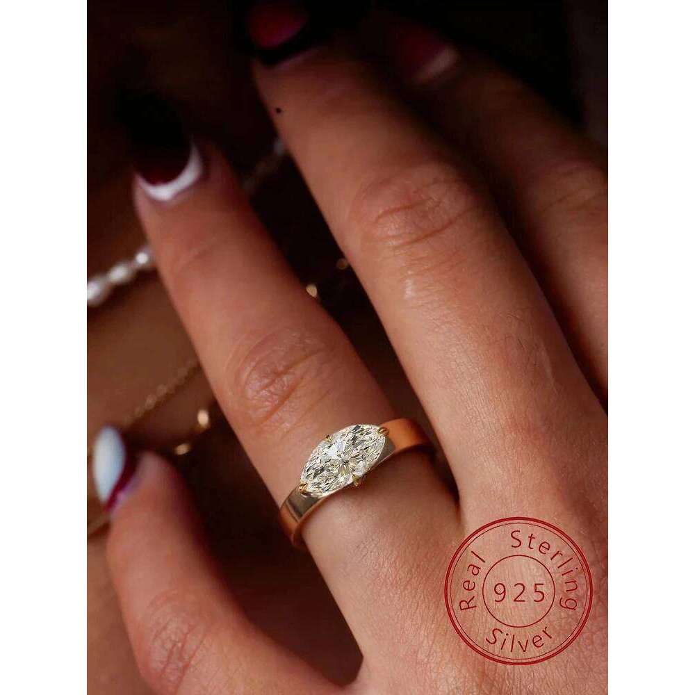 925 Sterling Silver Fashion Minimalism Marquise Zircon Ring For Women Engagement Wedding Party Luxury High Quality Fine Jewely H260312