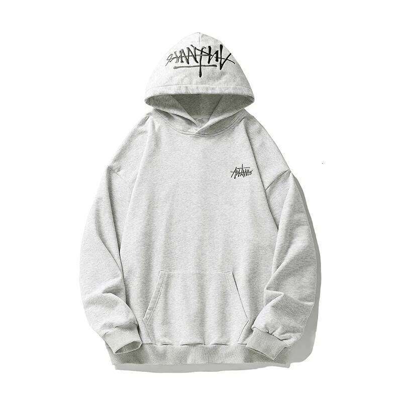 400G Heavy Thick Letter Embroidered Hoodies for Men's Autumn Winter Style American Trendy Couple Loose Hoodie Coat Z260314