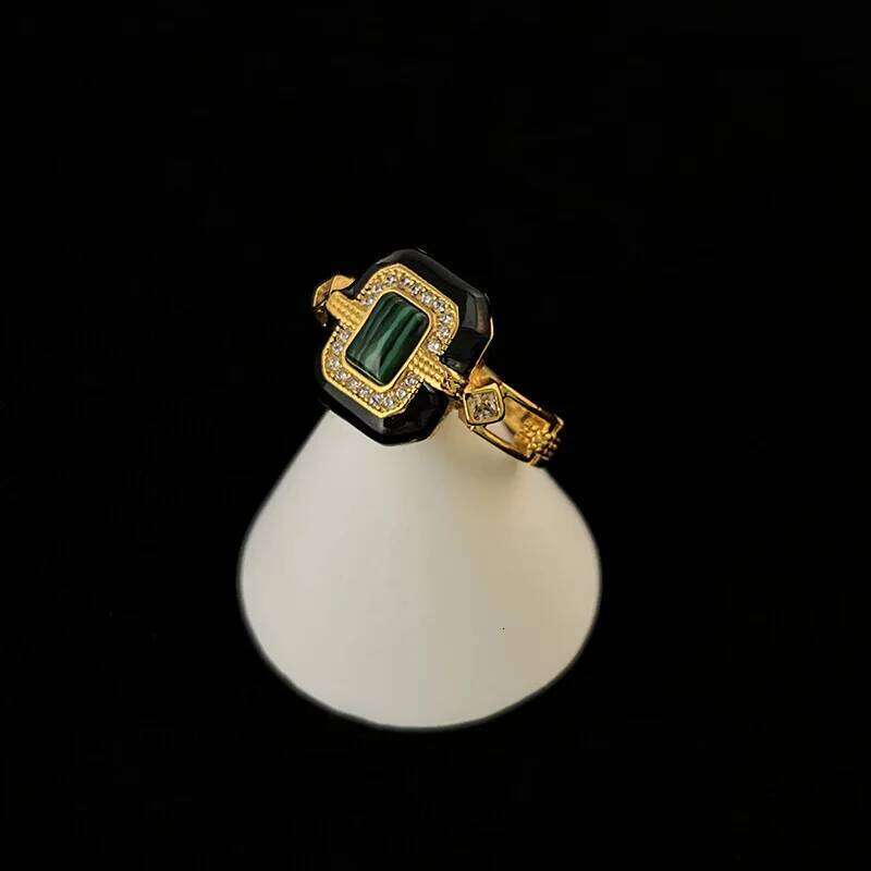New Jewelry Fashion Original Design Malachite Black Agate for Women French Open Adjustable Ring Anniversary Gift H260312