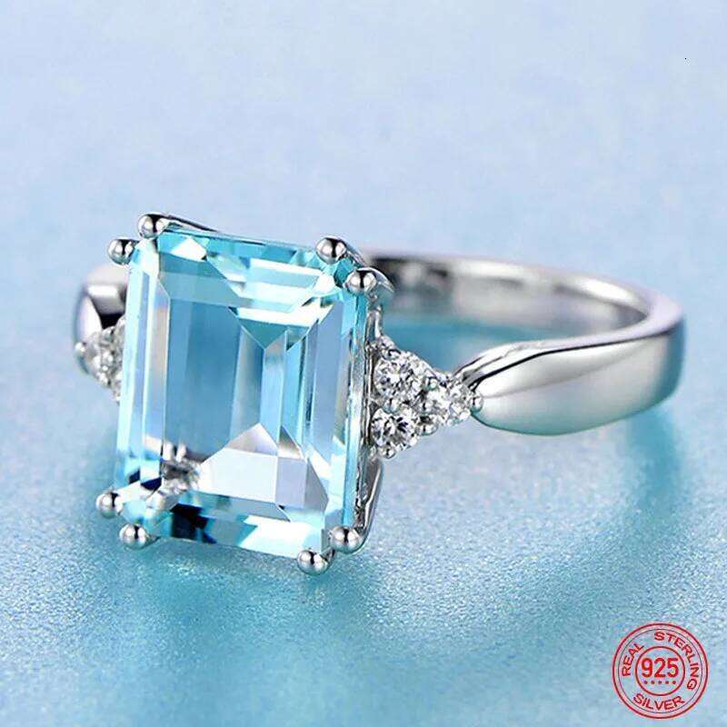 925 Sterling Silver Fashion Aquamarine Gemstone Ring For Women Wedding Party Jewelry Gifts Wholesale H260312