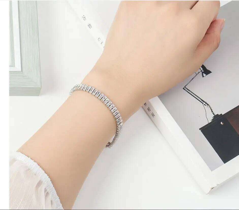luxury 925 Sterling Silver fine Crystal Bracelet For Women fashion Engagement Wedding Glamour Jewelry 18CM Z260313