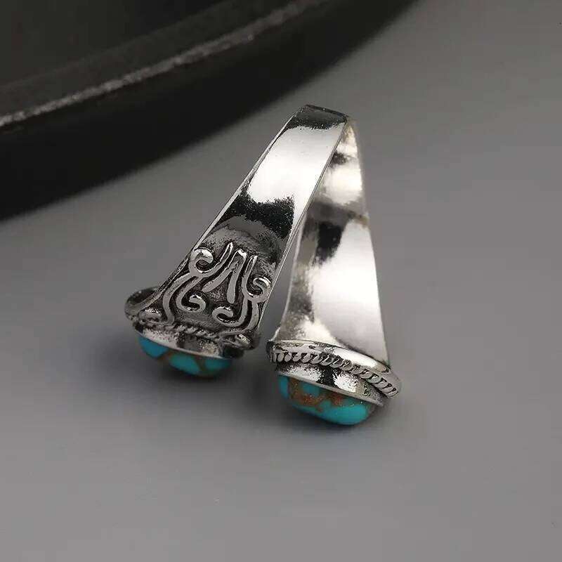Huitan Vintage Style Opening Ring Female Anniversary Party Accessories Retro Blue Imitation Turquoise Stones Finger Jewelry Gift H260312