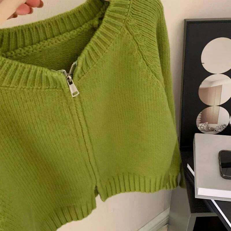 Zipper Cardigan Women Sweater O-neck Cropped Knitwear Cozy Autumn 7-Colors American Temper Minimalist Casual Z260313