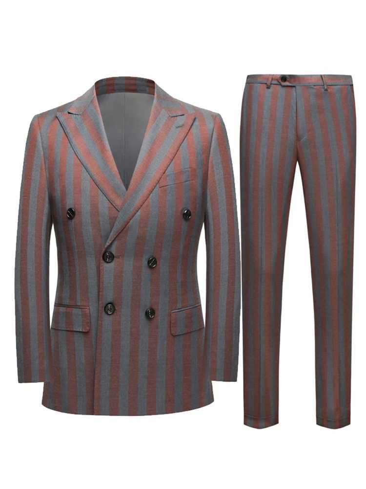 Mens Jacquard 2 Piece Suits Slim Fit Double Breasted Suit Jacket Pants Set Casual Wedding Casual Business M260313