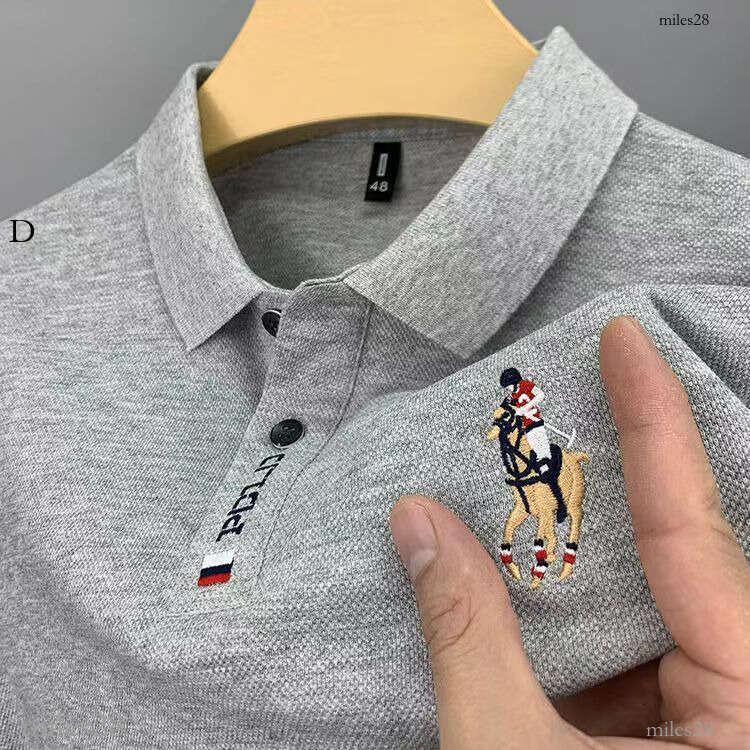 Summer men's T-shirt, short-sleeved polo shirt with embroidered collar, casual loose fit, high-end, trendy solid color half-sleeve for men