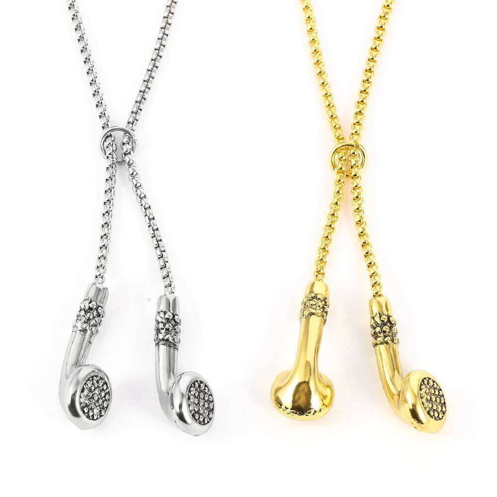 Headphone DJ Music Hip Hop Punk Jewelry Gifts Alloy Gold Silvery Color Earphone Necklace for Men H260312