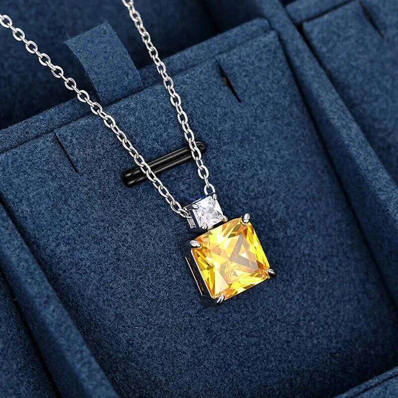 2025 New yellow zircon inlaid sparkling necklace for women with fashionable temperament, elegant personality, and accessories H260312