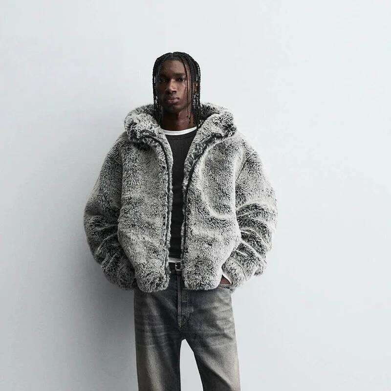 WTHT Fashion Men's Solid Color Thicken Faux Fur Coats Trendy American Style Hooded Loose Jackets Male 2025 Autumn 2A2284 Z260313