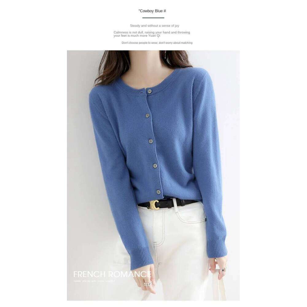 New Worsted Spring And Autumn Women Cardigan Round Neck Knitwear Solid Color Fashion High-grade Knitwear-ZD-021 Z260313