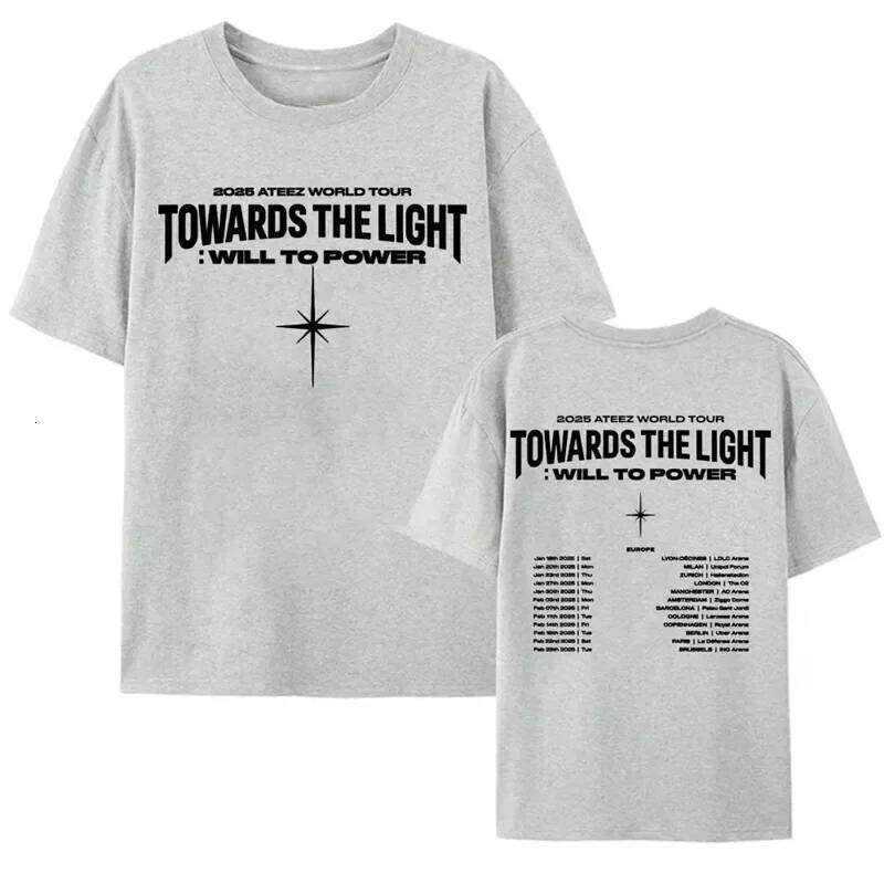 Ateez 2025 World Tour Towards the Light Will to Power T-Shirt Women's Short Flip Collar Petal Sleeve Lyocell Fiber Top Z260314