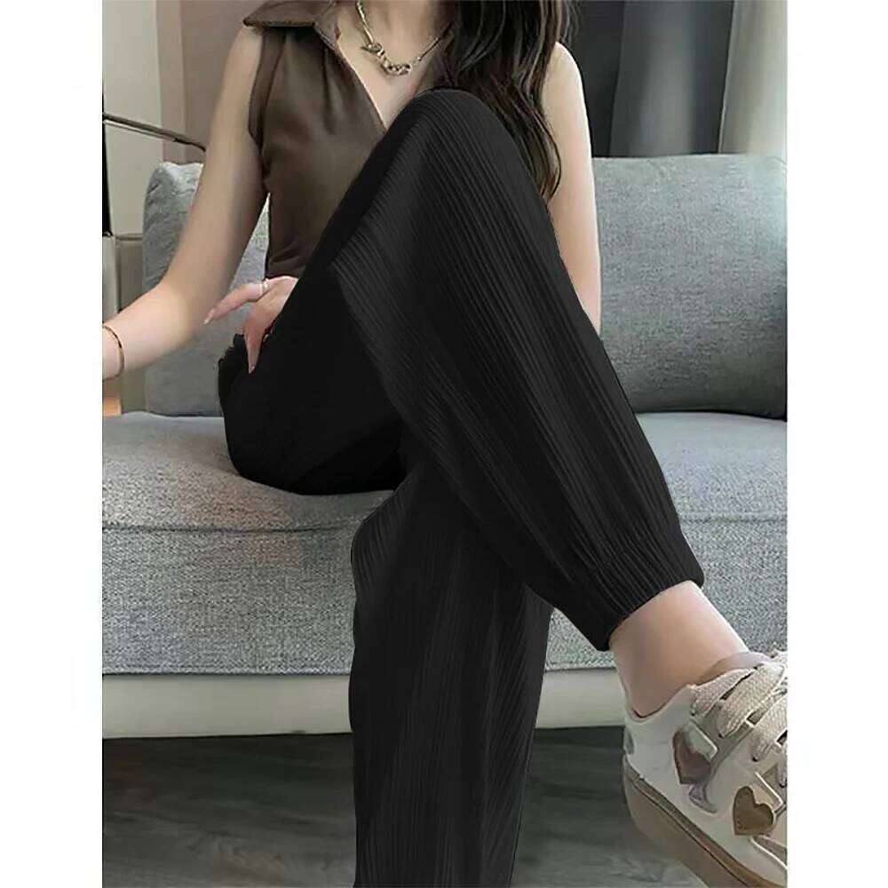 Casual Street Sweet Autumn New Basics Ice Silk Lantern Solid Color Elastic Women's Sports and Ankle Pants